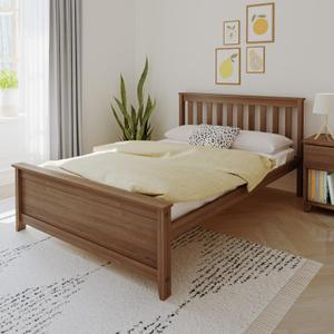 Max & Lily Full Size Bed Frame with Slatted Headboard, Solid Wood Platform Bed for Kids, No Box Spring Needed, Easy Assembly, Walnut