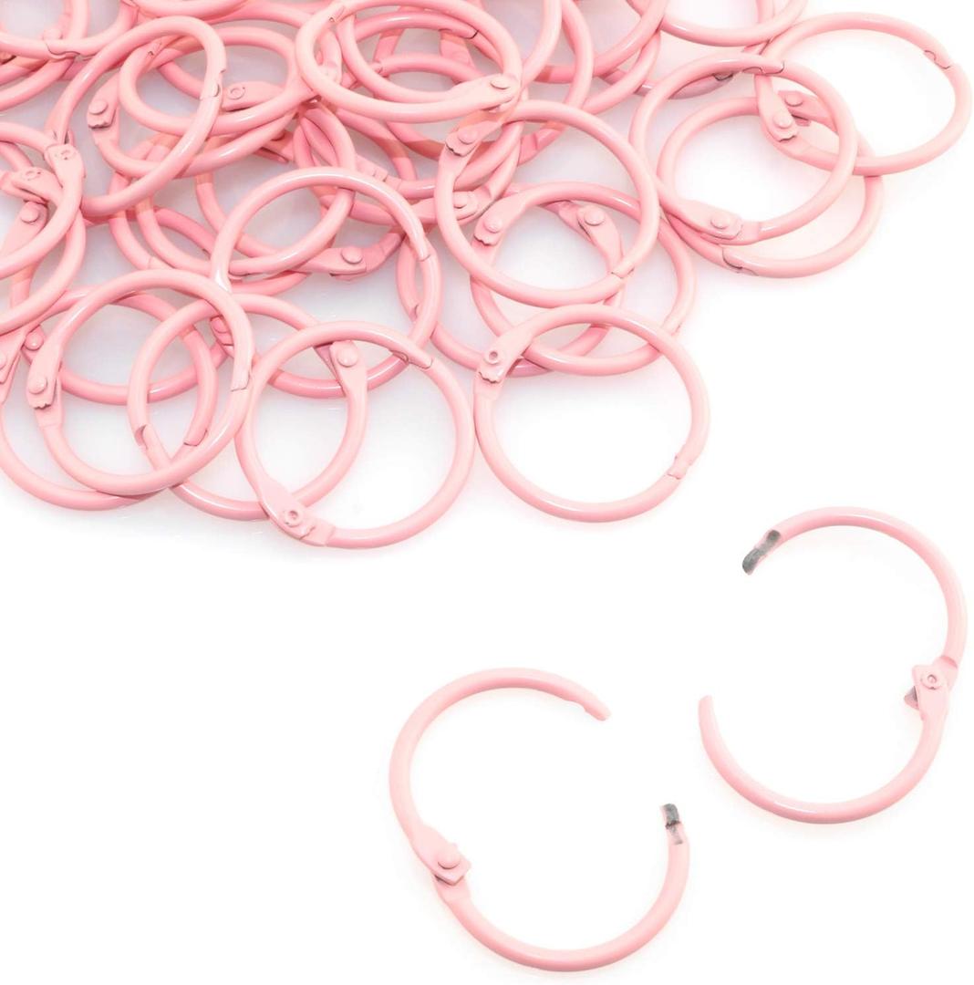 50pcs 1" Book Ring Metal Loose Leaf Ring,Book Binder Hinged Buckle Rings Scrapbook Sketchbook Craft Photo Album DIY Binding Ring 25mm(Pink)
