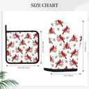 Christmas Cardinal Birds Oven Mitts and Pot Holders Sets of 3, Cardinal Birds Red Berry Decor Oven Mitts, Rdinal Bird Kitchen Decor Heat Resistant Non-Slip Silicone Gloves for Cooking Baking BBQ