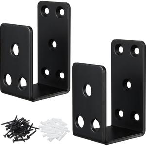 Door Barricade Brackets,2Pack Heavy Duty Door Security Bar Brackets,Open Security Bar Holder U Brackets,Fits 2 x 4 Lumber for Door Brace, Home, Garage, Barn, Shed,Gate Security, Black