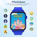 Smart Watch for Kids, 12 Puzzle Games HD Touch Screen Watches, Step Counter, Heart Rate and Sleep Monitor, Flashlight, Music Player,12/24 hr Educational Toys Birthday Gifts for Girls Ages 6-12 (Blue)