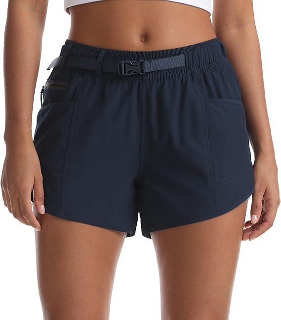 Running Shorts for Women with Liner Athletic Sport Pants Lightweight Gym Workout Shorts with Pockets, Small Navy