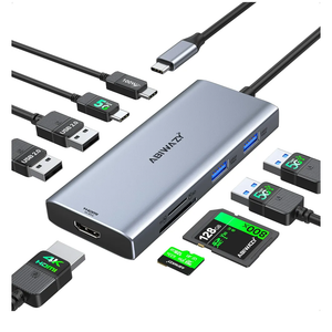 USB C Hub Multiport Adapter for MacBook Pro/Air, 9 in 1 USB C Dongle Dock Mac HDMI Adapter Compatible for iPad Pro,iMac,Dell XPS,Thinkpad(4K@60Hz HDMI,SD/TF Card Reader,100W PD, 5 USB Ports)
