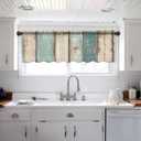 Turquoise Aqua Sheer Valance Curtains 12 Inch Length for Kitchen/Living Room/Bathroom/Bedroom Window,Rustic Gray White Pastoral Wooden Stripes Rod Pocket Small Short Window Sheer Curtains,42"x12"
