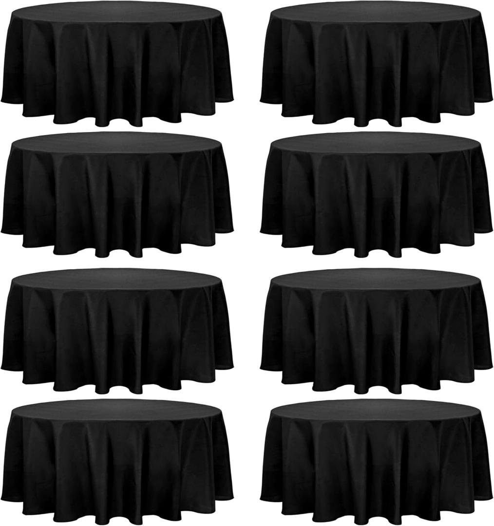 Fivenl 8 Pack Premium Round Tablecloth 120 Inch Round Table Covers Washable Polyester Fabric Round Table Clothes for Wedding Party Reception Banquet Buffet Restaurant (Black, 120 Inch)