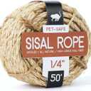 Twisted Sisal Rope 1/4" x 50ft - All Natural Chemical Free, Cat Tree Rope Twine for Scratching Post Repair, Replacement, and Crafts Gardening Home Decorating