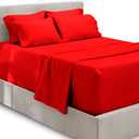 Hearth & Harbor Queen Sheets Sets - 6 Piece, Extra Deep Pocket, Microfiber, Cherry Red