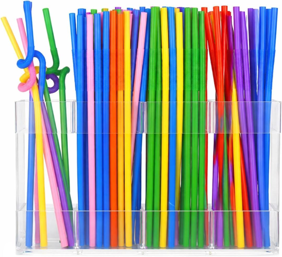 9.5 Large Acrylic Straw Holder for Cabinet Door - Reusable Tumbler Straw Organizer Storage for Kitchen Counter - Space- Saving Kitchen Accessories Cabinet Dispenser