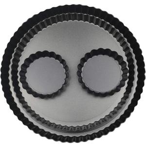 Yamteck 11 & 9 Inch Round Tart Pans with 2Pcs 4'' Mini Pans. Removable Bottom, Non-Stick Coating, Rugged Carbon Steel for Tart Quiche Pie Making. Gift for Christmas Thanksgiving Party Festival Family