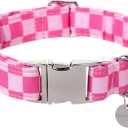Dog Collar for Summer,Cute Pink Plaid Dog Collar,Cotton Puppy Collar with Adjustable Metal Buckle for Small,Medium,Large Girl Boy Dog