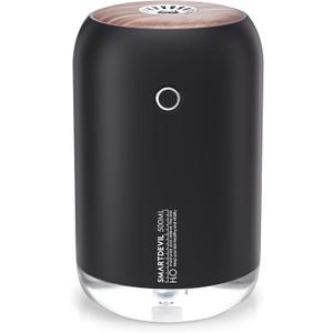 SmartDevil Portable Mini Humidifier, 500ml Desk Plant Humidifier, USB Personal for Bedroom, Office with Night Light, 2 Mist Modes, Black