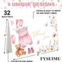FYSUIMU 32 Pack Baby Shower Thank You Card Floral Pink Clothes Gold Foil Greeting Card Pink Wildflower Blank Note Cards with Envelope Sticker for Spring Party Supplies, 4 x 6 Inch