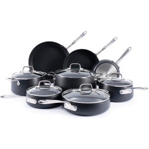 All-Clad HA1 Expert Hard Anodized Nonstick Cookware Set (13 Piece) Pots, Frying Pans, Dishwasher-Safe, Oven-Safe Up to 500°F Compatible with All Stovetops (Gas, Electric & Induction) - Black