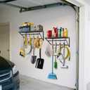 RedCall 2 Pack Garage Wall Shelf with 10 Hooks,23.5" x 13"Wall Mounted Storage Shelves with 2 Hanging Bars Rack for Garage, Closet, Laundry Room,Heavy Duty Metal Shelves