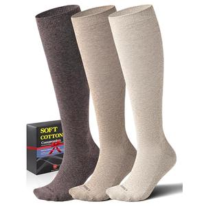 Soft Cotton Compression Socks for Women Men 20-30mmHg - Knee High Support for Circulation, Nurses, Pregnancy, Travel, XL