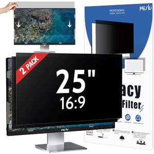 Peslv [2 Pack] 25 Inch Privacy Screen for Computer Monitor 16:9 Aspect Ratio, Eye Protection Anti Blue Light Glare Shield, 25inch Removable Black Blackout Anti Spy Desktop Security Private Filter