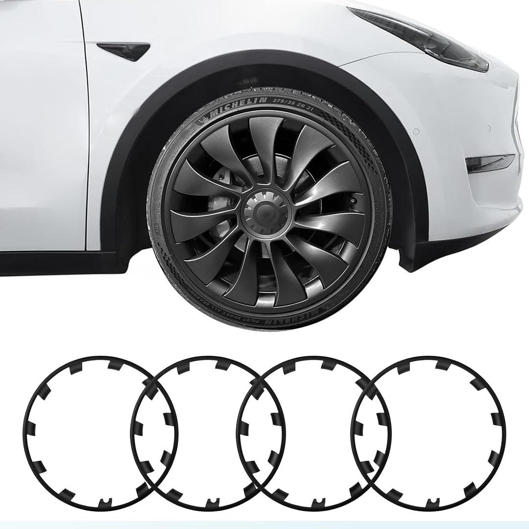 Rim Protector for Model Y, ABS+PC Wheel Rim Guard with Scratch & Scuff Protection, Prevents Curb Rash & Scratches, Clip-on Hub Protector Rings (Matte Black, 2020-2024 Model Y 21” Überturbine Wheel)