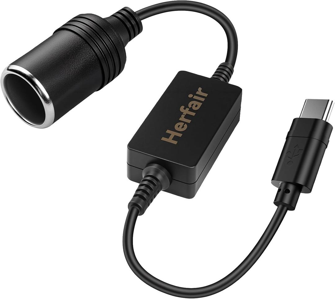 USB C Male to 12V Car Cigarette Lighter Socket Female Converter Adapter Power Cable for Under 8W Radar Detector,Dash Cam,GPS,Car Led Light Strips(USB C port only Worked with PD functional chargers )