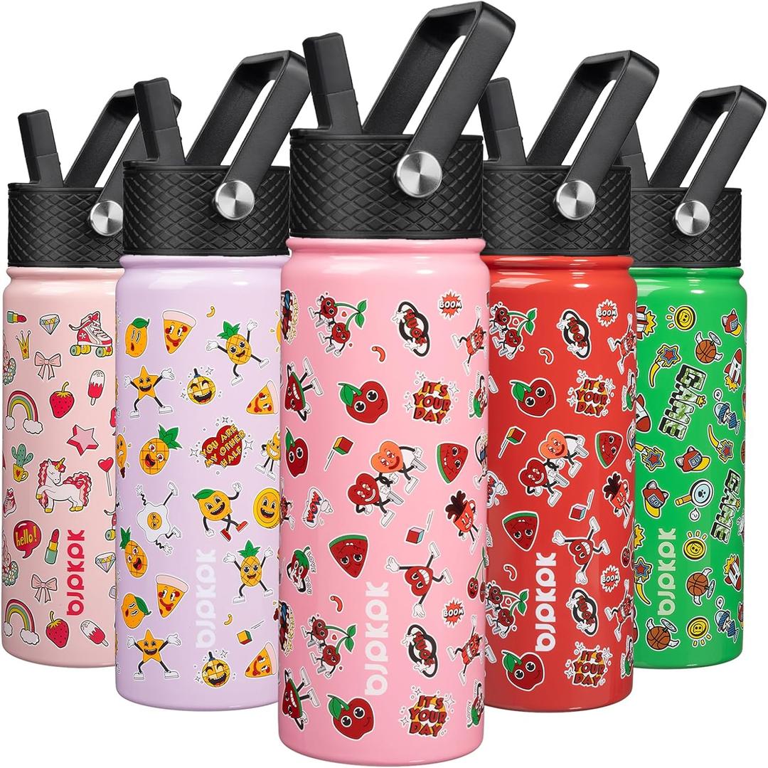BJPKPK Insulated Water Bottle with Straw Lid, 18 oz Stainless Steel Metal Water Bottles, Reusable Leak Proof BPA Free Water Bottles, Cups, Thermo, Passionate-Pink