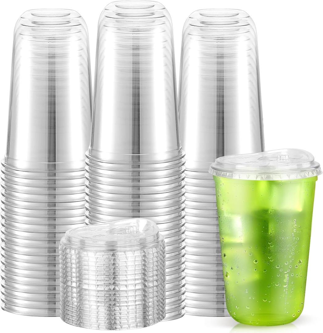 Etersky 50 Pack 16 oz Clear Plastic Cups with Sip Lids, Round Bottom Straw less To Go Iced Coffee Cups, Disposable BPA Free Bubble Tea Smoothie Cups for Coffee Shops, Holiday, Christmas, Party
