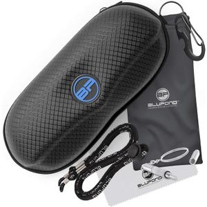 BLUPOND Sunglasses Case Semi Hard EVA Shell with Metal Hanging Hook Belt Clip Sun Glasses Storage (Pack of 1, Bluelogo)