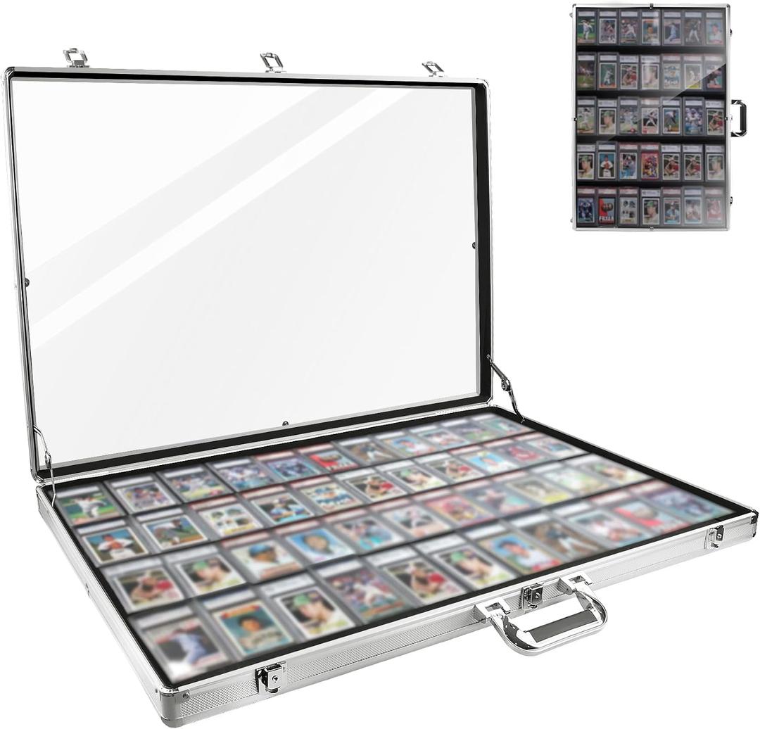 34 in X 22 in Silver Card Show Display Case Large Aluminum, Trading Card Display Case Suitable for Sports Card/TCG/Jewelry Collection, 1-Year Coverage