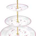 fanquare Pink Rose 3 Tier Porcelain Cupcake Stand, Floral Round Fruit Display Stand, Dessert Tower Tray for Wedding, Birthday and Tea Party