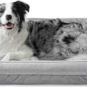 FAIRYPET Orthopedic Dog Bed for Medium to Large Dogs & Cats, Memory Foam Dog Bed with Washable Removable Cover, Top-Grade Dutch Velvet Fabric Pet Sofa Couch for Crate with Nonskid Bottom, Grey