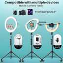 MACTREM 22" Foldable Ring Light with Stand for iPhone ipad, 75" Tripod with Wheels 50W 6500K LED Display/2 USB Ports Large Ringlight Rolling, Tattoo Barber Makeup Studio Video Photography Lighting