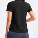 Obla Women's Golf Polo Shirt V-Neck Short Sleeve Collarless Quick Dry Tennis Running T Shirt Golf Tops for Women (Black, M)