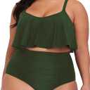 Sovoyontee Women's 2 Piece Plus Size High Waisted Swimsuit Bathing Suit (3X-Large Plus, Army Green)