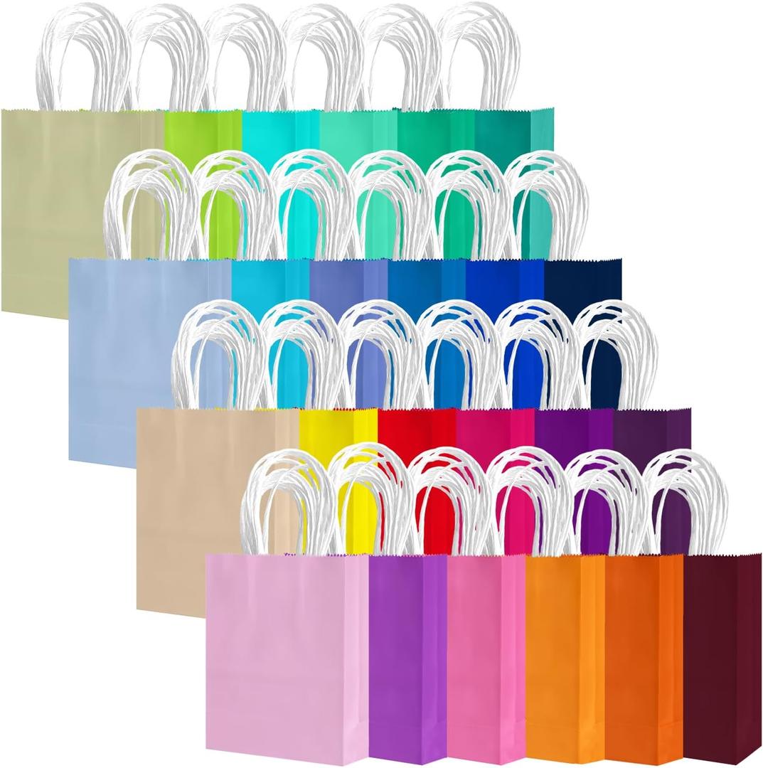 qiqee 24PCS Mini Gift Bag with Handles Bulk 4.5"x2.5"x6" Gift Bags 24 Colors Bags Multiple Uses