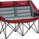 Youtanic Oversized Camping Chair, Double Folding Loveseat Camping Couch with Pocket, Cup Holder and Carry Bag, Heavy Duty Portable Camping Chairs for Adults, Fishing, Sports, Trip, up to 660lbs, Red