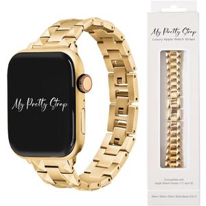 My Pretty Strap - Compatible Apple Watch Band Strap, Stainless Steel Fashion iWatch Replacement Strap- Easy Resizing, No Tool Needed, Fits Most Wrists- Series 1-11, SE and Ultra (Cleopatra Gold)