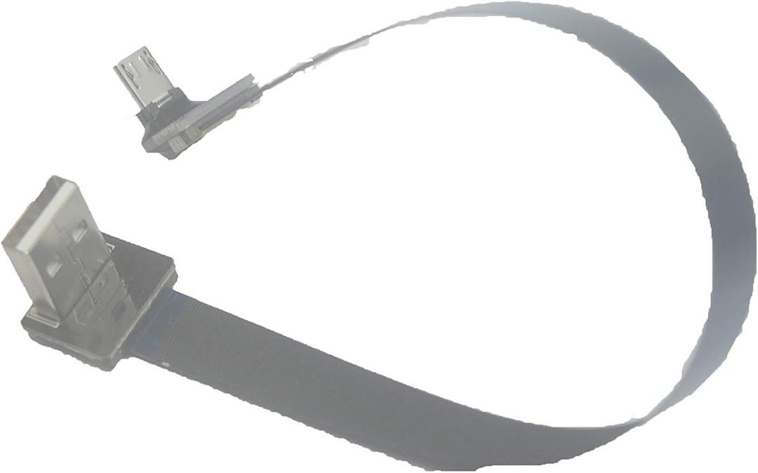 Short Flat Slim Thin Ribbon FPC Micro USB Male 90 Degree Angled up to Standard USB A Male Receptacle 90 Degree Angled for sync and Charging Black (10CM Micro USB up to Standard USB A Down)