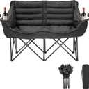Double Camping Chair for Adults, 2 Person Loveseat Camping Chair with Cup & Wine Glass Holder, Portable Padded Double Folding Chair for Outdoor Camp Lawn Picnic Sports, Support 600LBS (Black)