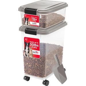 IRIS USA, 30 lbs & 11 lbs Combo Airtight Dog Food Storage Container, Stackable Treat Box