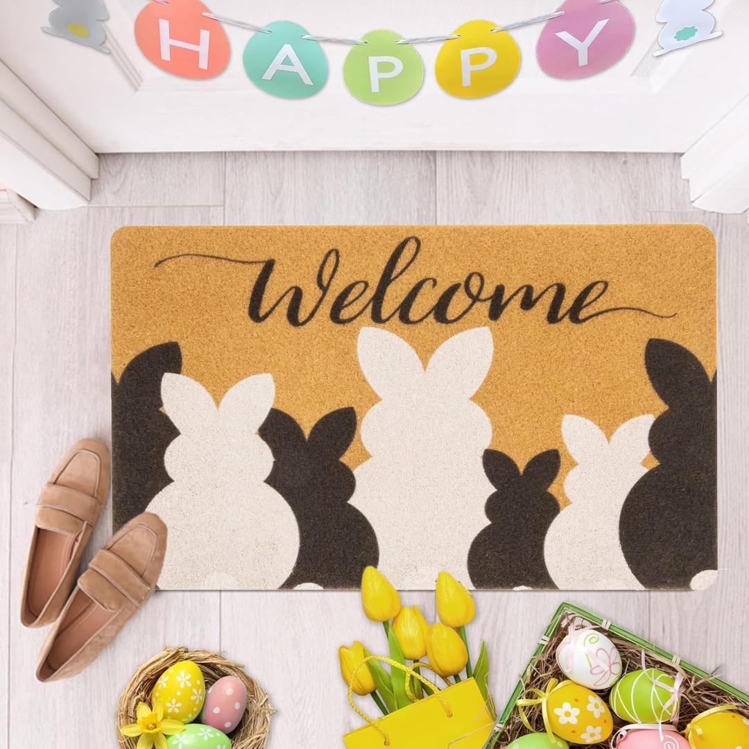 Utaly Easter-Door Mat Dirt Trapping Bunny-Outdoor Welcome Mats Non-Slip Outdoor Indoor-Entrance Low Profile Spring-Front Doormat for Home Decor 30" x 17"