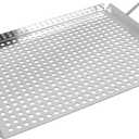 11 x 14 Inch Nonstick Grill Tray with Handles,Perforated Stainless Steel Grill Pans for Outdoor Grill,Heavy Duty Grilling Accessories for Charcoal/Gas Grills,Easy to Use and Clean