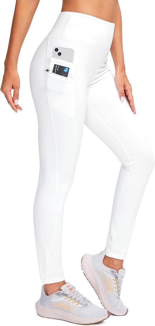G Gradual Women's Fleece Lined Winter Leggings with Pockets Water Resistant High Waisted Thermal Warm Pants Running Hiking (White)