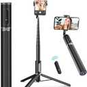 KraftGeek 62" Selfie Stick Phone Tripod, iPhone and Android Cell Phone Stand, Wireless Remote, Adjustable Phone Holder, Premium Anti-Shake Travel Tripod for Video Recording and Photos