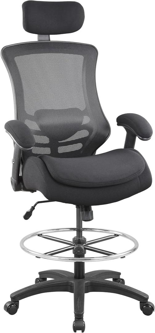 BOLISS 400lbs Ergonomic Drafting Chair,Tall Office Mesh Chair, Standing Desk Chair,Height Adjustable Armrest and Flip up Arms, Adjustable Lumbar Cushion (Black Frame Black Mesh)