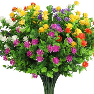 10 Bundles Artificial Flowers, Outdoor Gypsophila Baby's Breath Fake Flowers, UV Resistant Faux Plastic Greenery Shrubs Hanging Plants for Home Wedding Garden Porch Window Box Decoration