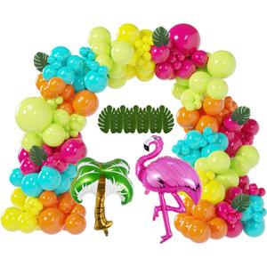146Pcs Tropical Aloha Balloon Arch Garland Kit with Flamingo Palm Tree Bright Color Balloons for Hawaiian Luau Summer Party Baby Shower Birthday Decorations