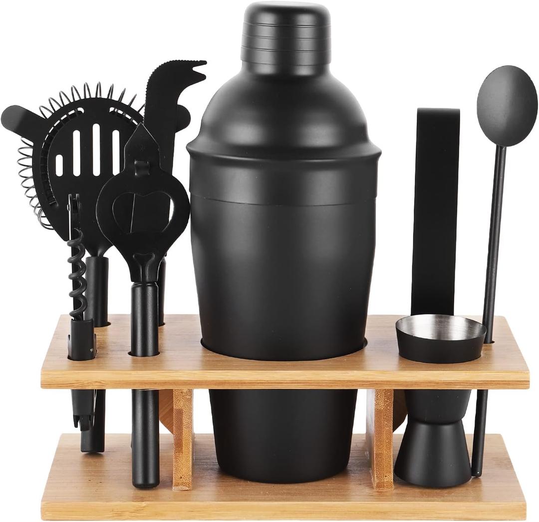 Cocktail Shaker Set Stainless Steel Bartending Kit 18.6oz Cocktail Bar Set Cocktail Mix Drink Making Kit Professional Bar and Home Drink Bar Tools for Bartender (Matte Black, 9Pcs)