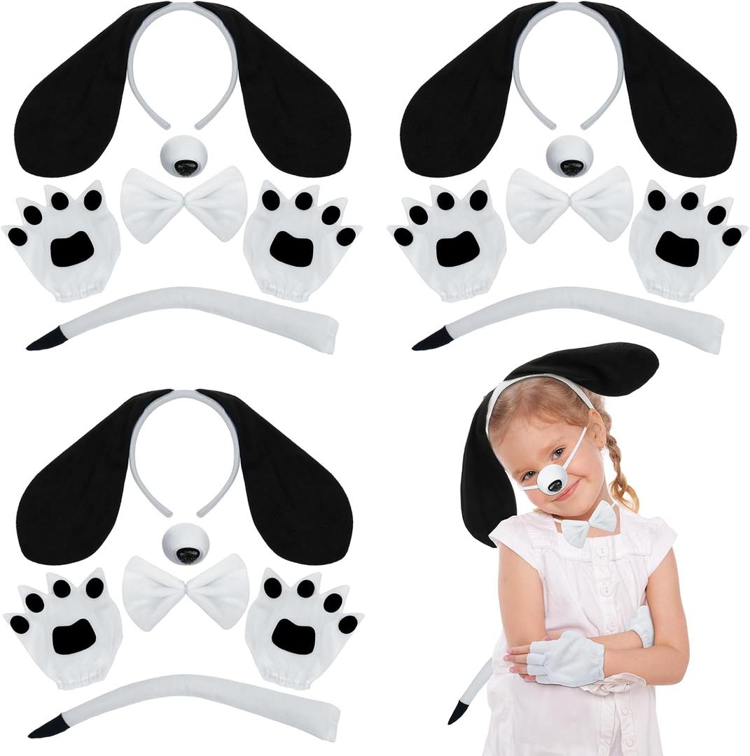 Coopay 15 Pieces Puppy Dog Costume Set Headband, Bow Tie, Tail, Fake Nose and Puppy Paw Gloves Animal Costume Accessories (Black&white)