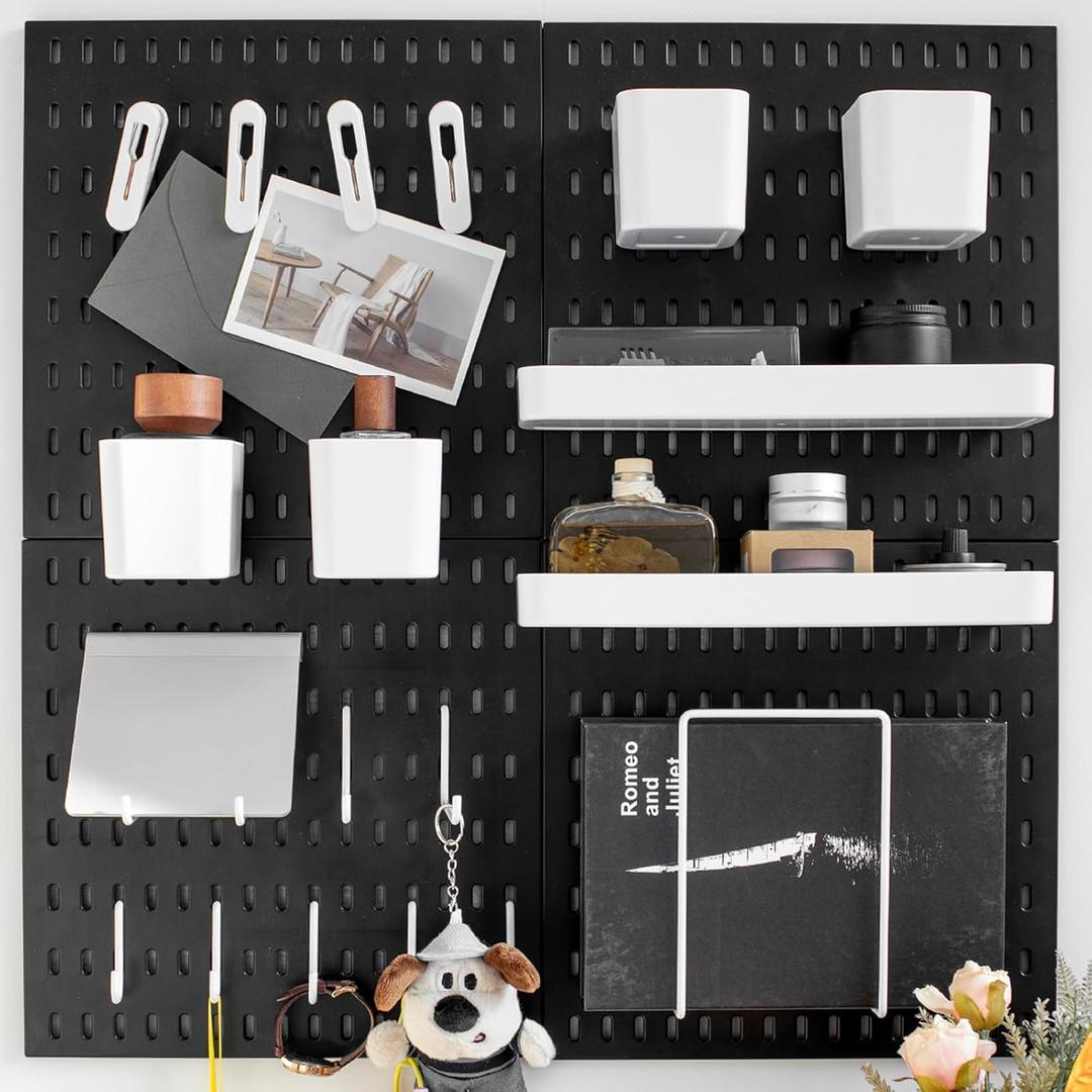 Wall-Mounted Pegboard Kit, 25.2" x 25.2" Organizer Panel  Large, Cost-Effective & Nail-Free Installation Black