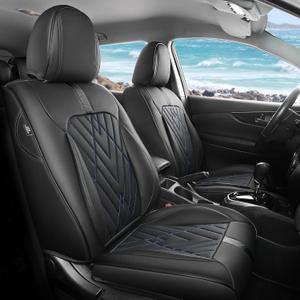 FREESOO Car Seat Covers Full Set, Universal Seat Covers for Cars, Car Seat Protector Waterproof Nappa Leather Seat Cushion Fit for Most Cars BlackBlue Line