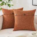 MIULEE Set of 2 Decorative Linen Throw Pillow Covers Cushion Case Triple Button Vintage Farmhouse Pillowcase for Couch Sofa Bed 26 x 26 Inch Rust