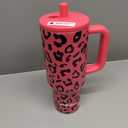 40 oz Stainless Steel Tumbler with Handle, Insulated Coffee Travel Mug, Resuable Spill Proof Water Bottle for Women, Leopard Print